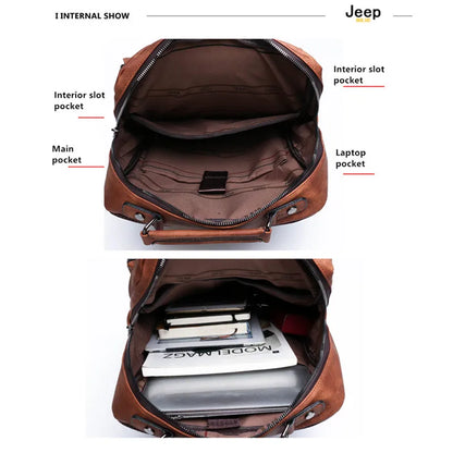 JEEP BULUO Men 15.6" Laptop School Bag Split LeatherTravel Multi Male Mochila Military Camouflage Style Waterproof Backpacks