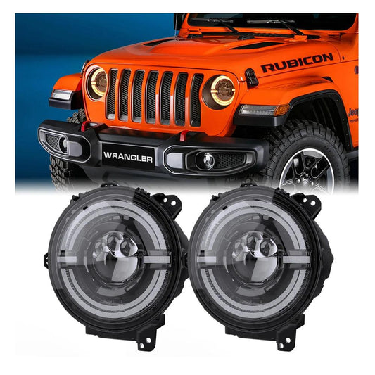 9inch LED Projector Headlights Headlamp with angel eyes super bright  90w for Wrangler JL 2018 2019