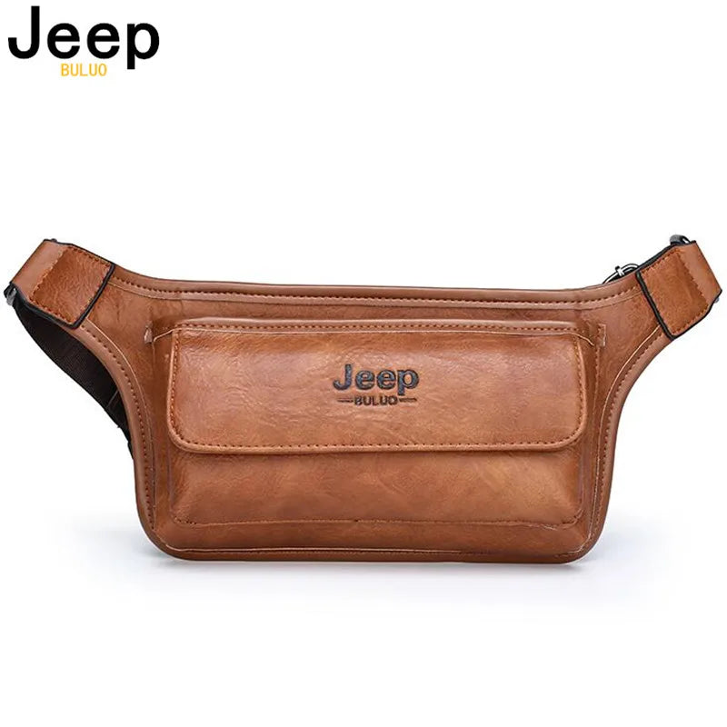 JEEP BULUO Brand Casual Functional Money Phone Belt Bag Chest Pouch Waist Bags Unisex Pack Sling Bag Leather Hip Bag