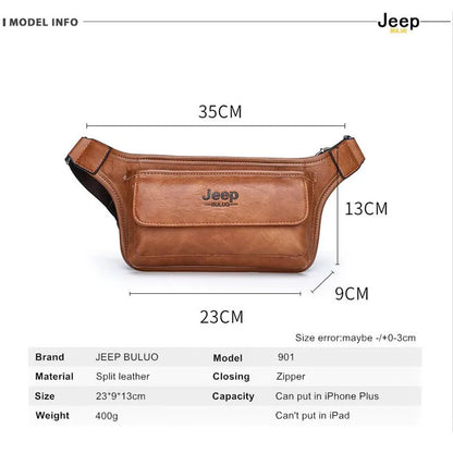 JEEP BULUO Brand Casual Functional Money Phone Belt Bag Chest Pouch Waist Bags Unisex Pack Sling Bag Leather Hip Bag