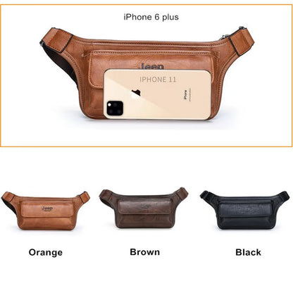 JEEP BULUO Brand Casual Functional Money Phone Belt Bag Chest Pouch Waist Bags Unisex Pack Sling Bag Leather Hip Bag