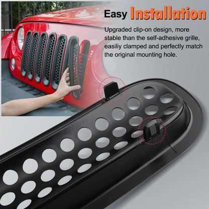 Front Grille Mesh for Jeep Wrangler JK 2007-2015 Inserts Clip-in Grills Guard ABS 7PCS