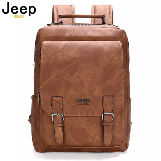 JEEP BULUO Men 15.6" Laptop School Bag Split LeatherTravel Multi Male Mochila Military Camouflage Style Waterproof Backpacks