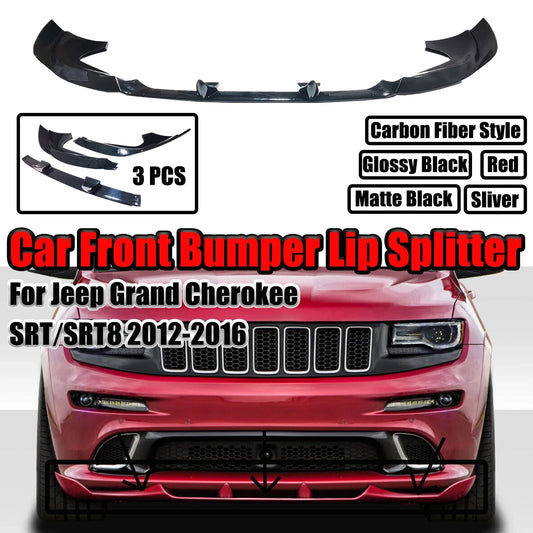 2012-2016 2015 2014 2013 Jeep Grand Cherokee SRT SRT8 Front Bumper Lip Splitter Carbon Fiber Style Glossy Black Matte Black