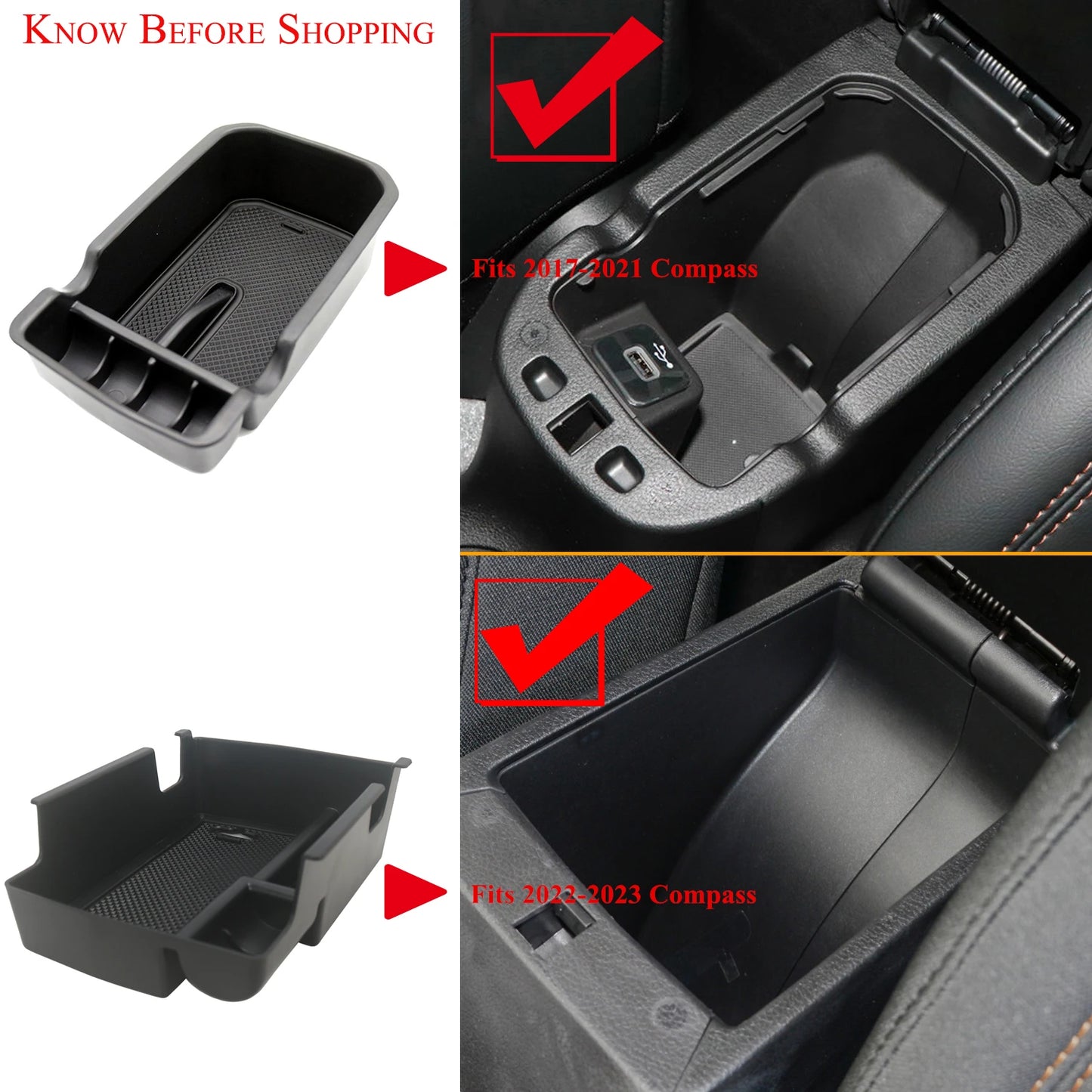 Jeep Compass 2017 2018 2019 2020 2021 2022 2023 Car Center Console Armrest Storage Box Organizer Tray Interior Accessories