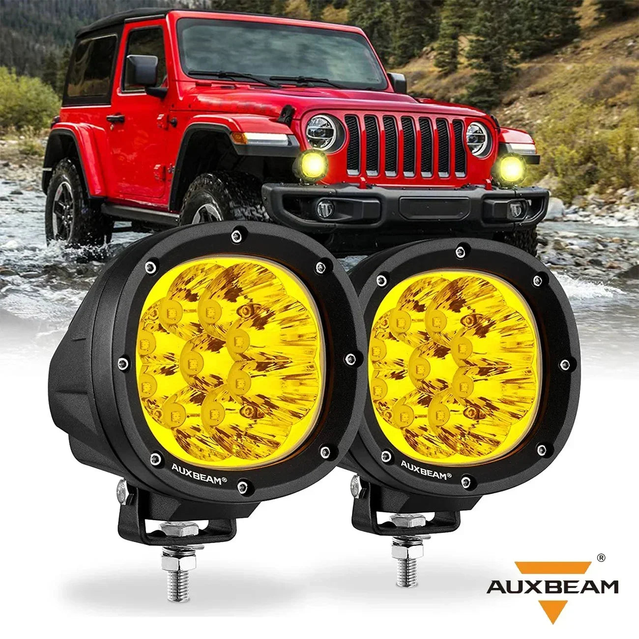 AUXBEAM 4 Inch 90W LED Fog Lights Round Offroad Work Light 3535 LED Spot Flood Driving Light for Jeep Wrangler Truck SUV ATV UTV