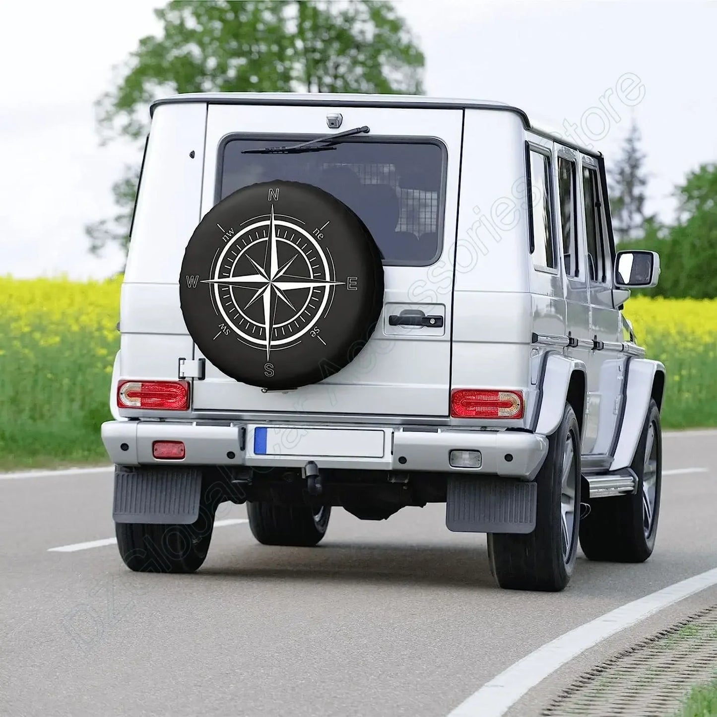 Compass Print Spare Tire Cover Weatherproof Dust-Proof Wheel Cover for Jeep Wrangler 14 15 16 17 Inch