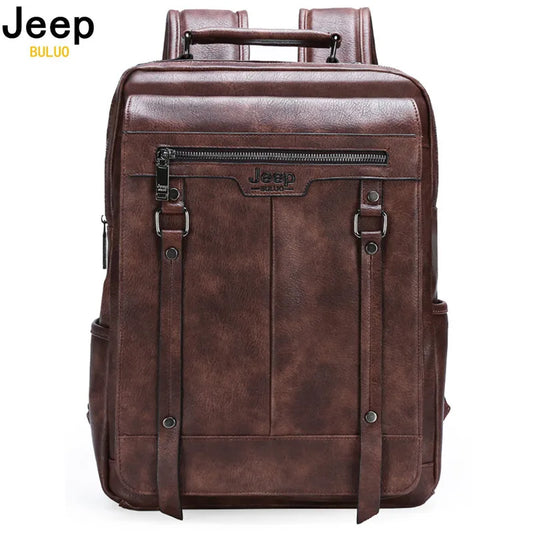 JEEP BULUO Trend Casual Laptop Bags High Capacity Feature Backpack Computer New Men's Bag Travel Split Leather Bags For Man