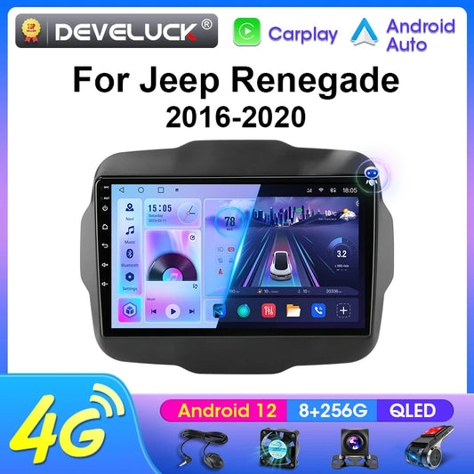 2 Din Android 12 Car Radio Multimedia Video Player For Jeep Renegade 2016 - 2020 Stereo Navigation GPS 4G WIFI Carplay Auto QLED