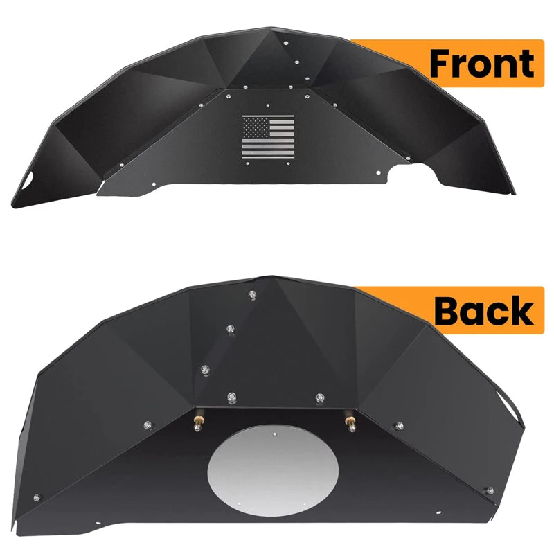 (US Flag Logo)  Rear Inner Fender Linersfor Jeep Wrangler 2007-2018 JK JKU 4WD Aluminum Lightweight Design Black Splash Guards