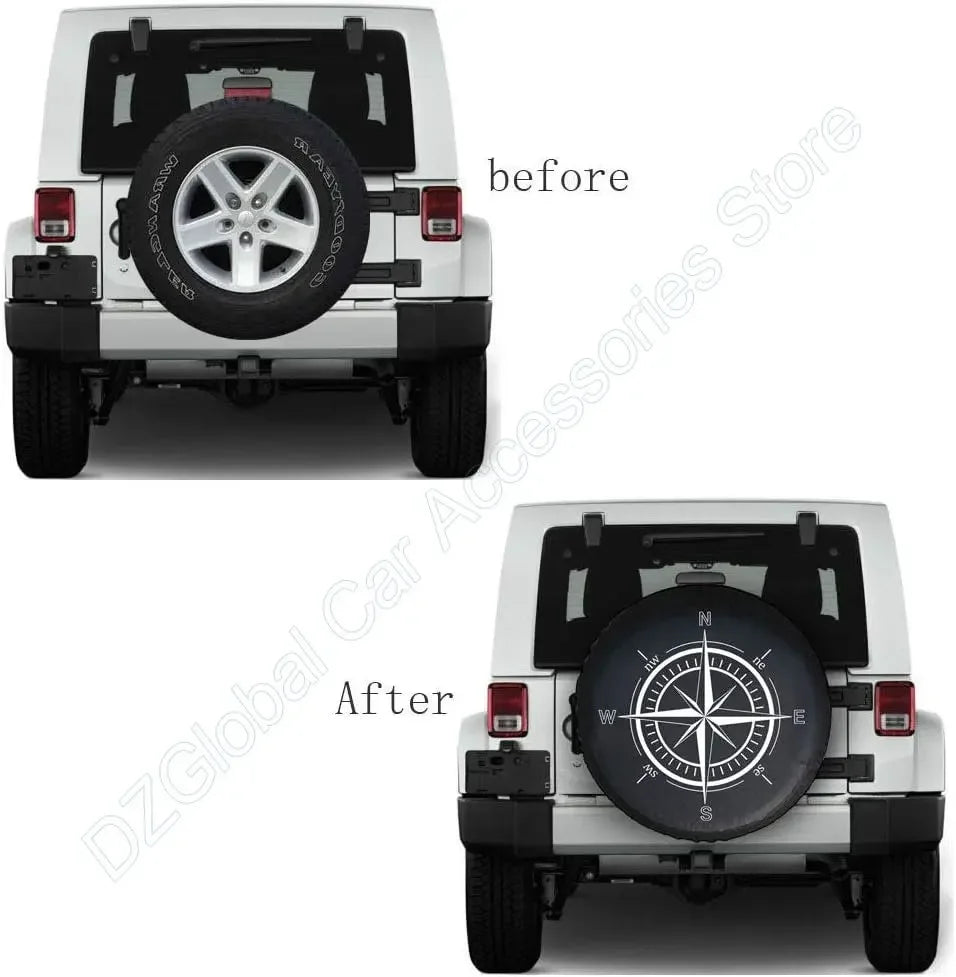 Compass Print Spare Tire Cover Weatherproof Dust-Proof Wheel Cover for Jeep Wrangler 14 15 16 17 Inch