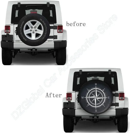 Compass Print Spare Tire Cover Weatherproof Dust-Proof Wheel Cover for Jeep Wrangler 14 15 16 17 Inch