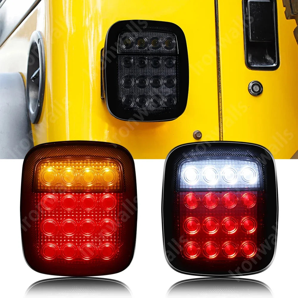 2 pcs 16 LED Tail Lights Smoked Shell Tail Light Rear Brake Reverse Light with/without Turn Signals for Jeep Wrangler YJ TJ CJ