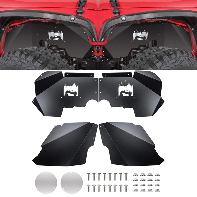 Front Inner Fender Liners for Jeep Wrangler JK JKU 4WD 2007-2018 Off-Roader Logo Corrosion-Resistant Aluminum , Splash Guards