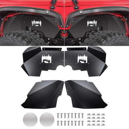 Front Inner Fender Liners for Jeep Wrangler JK JKU 4WD 2007-2018 Off-Roader Logo Corrosion-Resistant Aluminum , Splash Guards