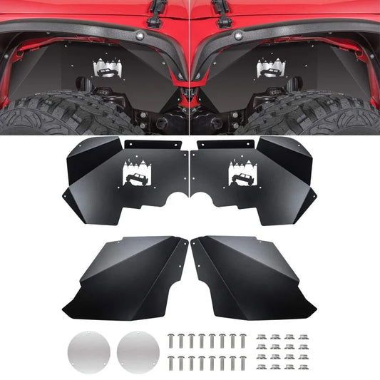 Front Inner Fender Liners for Jeep Wrangler JK JKU 4WD 2007-2018 Off-Roader Logo Corrosion-Resistant Aluminum , Splash Guards