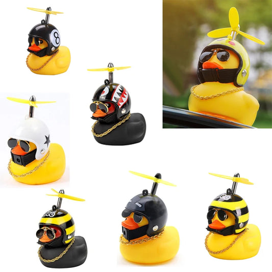 Jeep Rubber Duck Toy With Helmet Small Black/Yellow Duck Road Bike