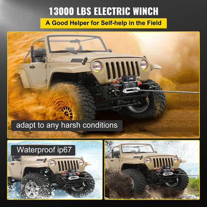 VEVOR Electric Winch,13000lb Load Capacity Truck Winch,65ft/20m Synthetic Rope 12V Power Winch with Wireless Remote Control - JeepSluts