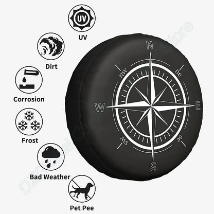 Compass Print Spare Tire Cover Weatherproof Dust-Proof Wheel Cover for Jeep Wrangler 14 15 16 17 Inch