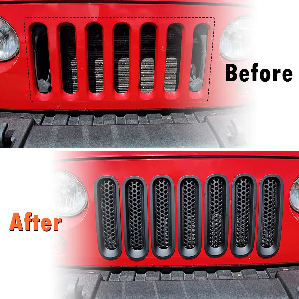 Front Grille Mesh for Jeep Wrangler JK 2007-2015 Inserts Clip-in Grills Guard ABS 7PCS