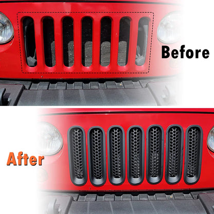 Front Grille Mesh for Jeep Wrangler JK 2007-2015 Inserts Clip-in Grills Guard ABS 7PCS