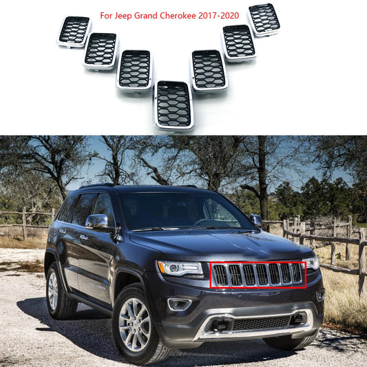 7 Pcs Exterior Chrome Frame Mesh Front Bumper Racing Grille For Jeep Grand Cherokee 2017-2020 68317863AA Car Accessories