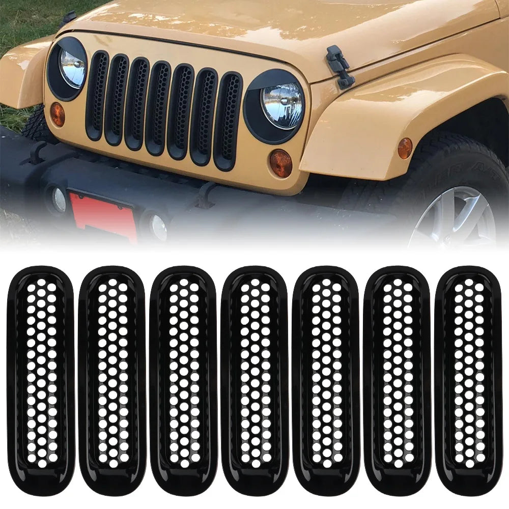 Front Grille Mesh for Jeep Wrangler JK 2007-2015 Inserts Clip-in Grills Guard ABS 7PCS